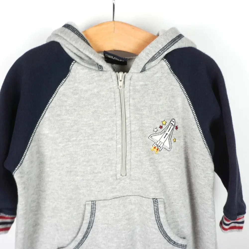 The Children's Place One-Piece Fleece Hooded Rocket Ship Coverall Gray Baby 18m‎